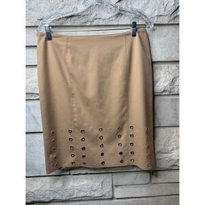 White House Black Market Tan Grommet Stud Embellished Pencil Skirt Size 10